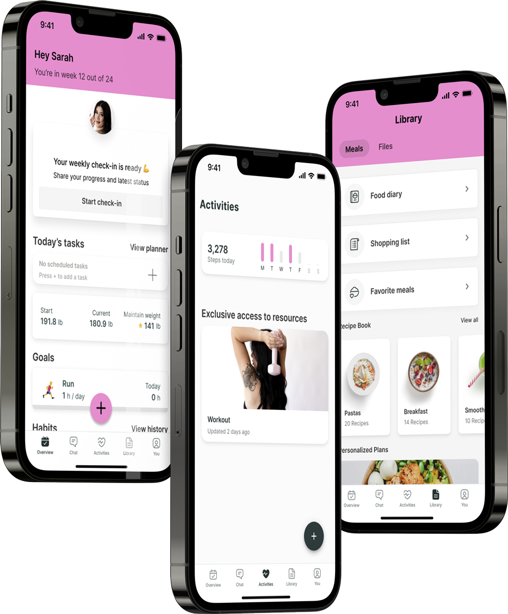 A mockup of the coaching app showcasing the features.